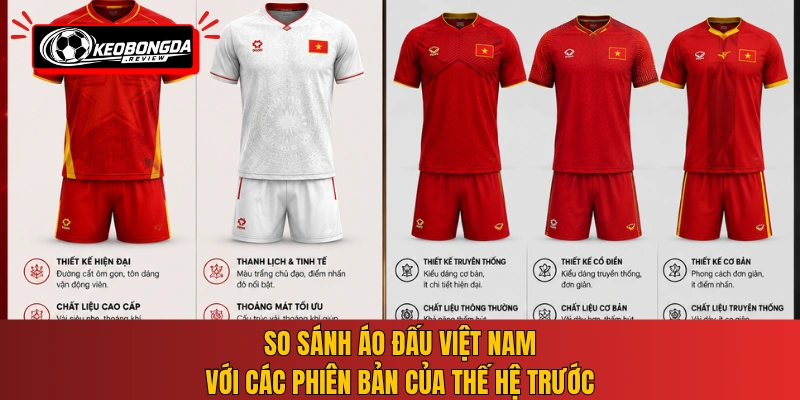 So sánh áo đấu Việt Nam với các phiên bản của thế hệ trước
